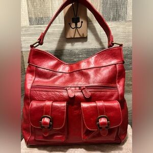Vintage Red Pleather Hobo Hand Bag Super Clean Magnetic Closure